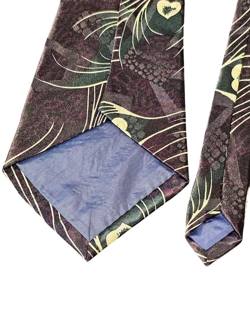 Vintage Bossanoba Silk Tie With Purple & Cream Abstract Floral and Heart Design - Picture 3 of 10
